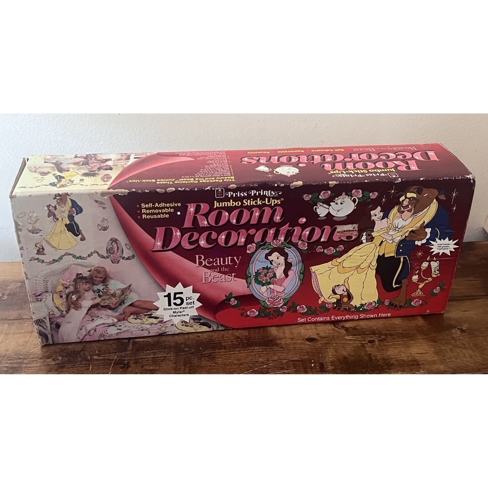 Vtg Priss Prints Beauty and the Beast Jumbo Stick Ups Wall Decor Complete 1990s